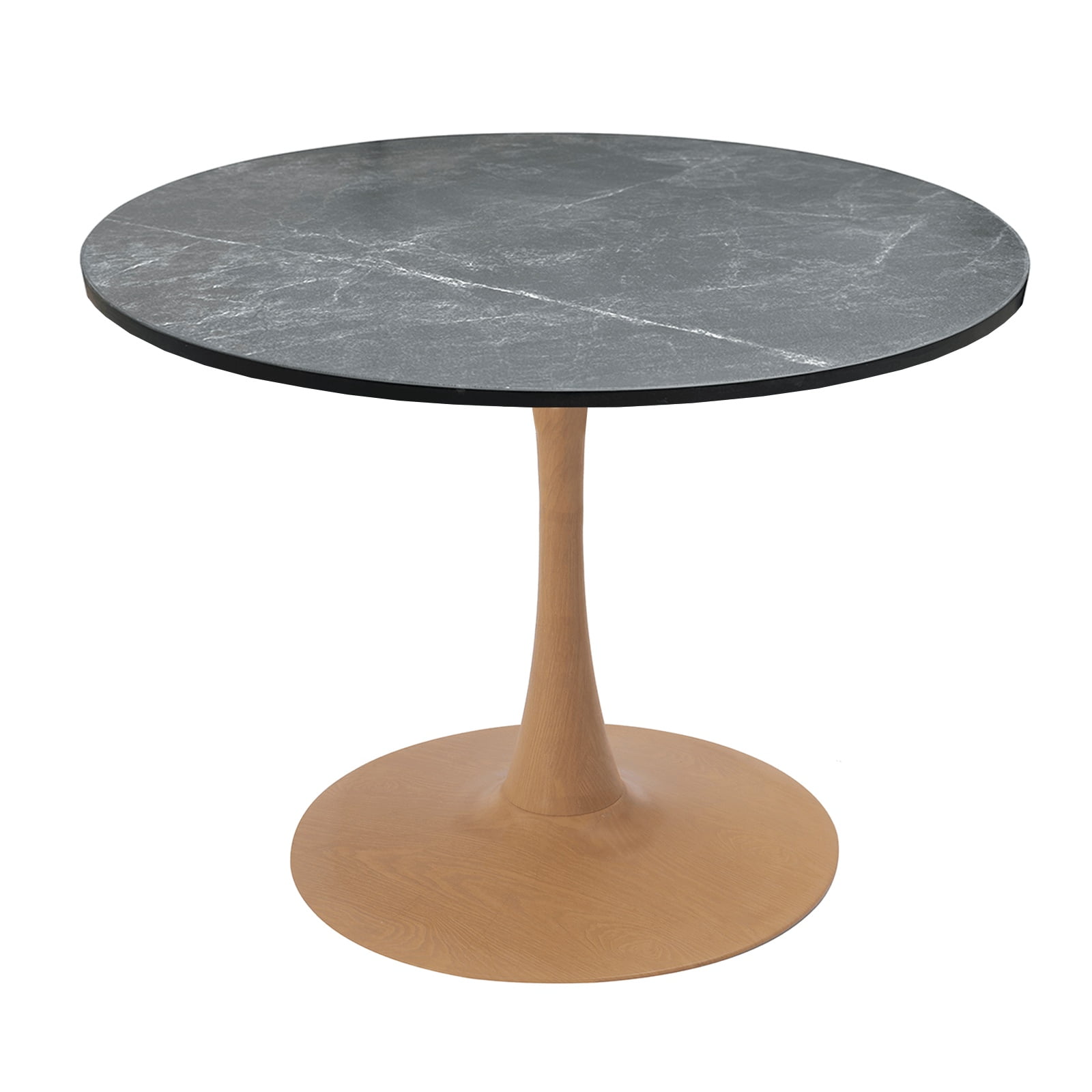 LeisureMod Bristol 36" Round Dining Table with MDF Top and Natural Wood Pedestal Base for Modern Kitchen and Dining Room