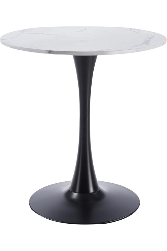 Bristol 40" Wide Round Dining Table Bivel Design MDF Wood Top and Black Stainless Steel Pedestal Base Accent Table Mid-Century Caf Table, Kitchen Dining Room Furniture (White Marble)