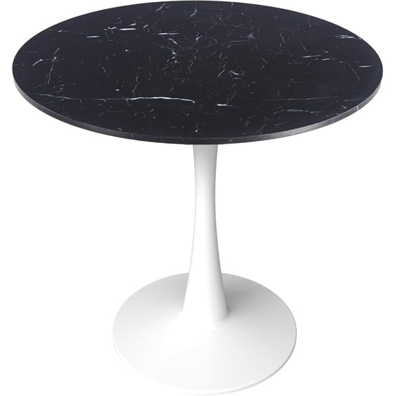 LeisureMod Bristol 40" Wide Round Dining Table Bivel Design MDF Wood Top and White Stainless Steel Pedestal Base Accent Table Mid-Century Caf Table, Kitchen Dining Room Furniture (Black Marble)