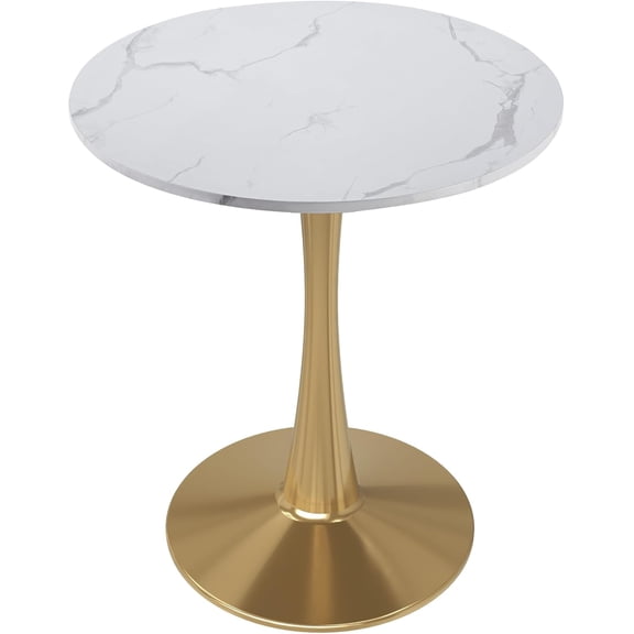 LeisureMod Bristol Bistro Table 24 Inch Round Marble Look Top, Modern Pedestal Table for Kitchen, Small Dining Area, Café & Apartment, Sturdy Metal Base, Marbled White