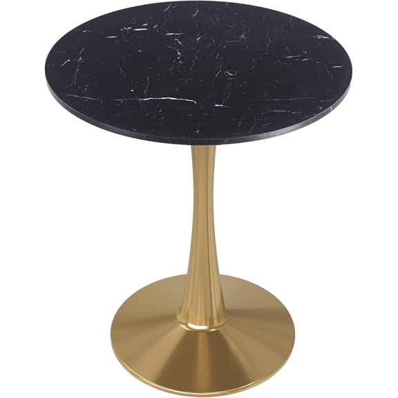 LeisureMod Bristol Bistro Table 24 Inch Round Marble Look Top, Modern Pedestal Table for Kitchen, Small Dining Area, Café & Apartment, Sturdy Metal Base, Marbled Black