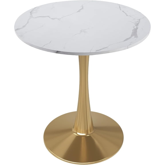 LeisureMod Bristol Bistro Table 27 Inch Round Marble Look Top, Modern Pedestal Table for Kitchen, Small Dining Area, Café & Apartment, Sturdy Metal Base, Marbled White