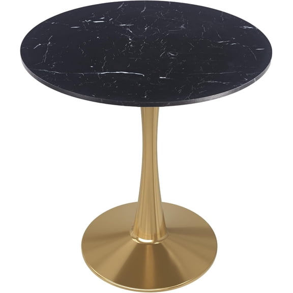 LeisureMod Bristol Bistro Table 31 Inch Round Marble Look Top, Modern Pedestal Table for Kitchen, Small Dining Area, Caf & Apartment, Sturdy Metal Base, Marbled Black