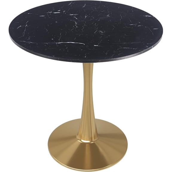 LeisureMod Bristol Bistro Table 35 Inch Round Marble Look Top, Modern Pedestal Table for Kitchen, Small Dining Area, Caf & Apartment, Sturdy Metal Base, Marbled Black