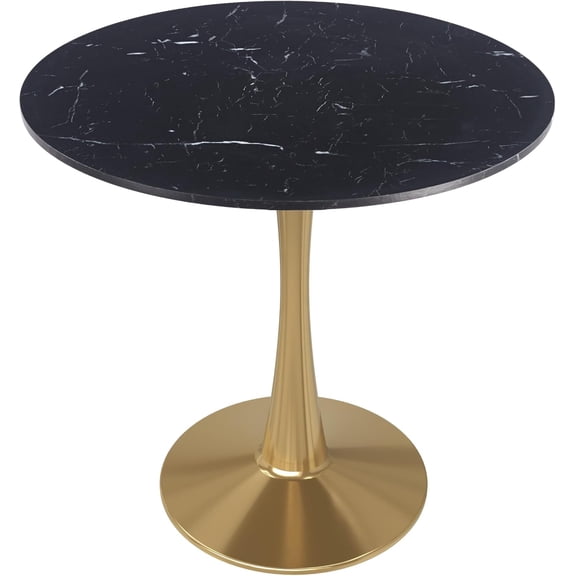 LeisureMod Bristol Bistro Table 40 Inch Round Marble Look Top, Modern Pedestal Table for Kitchen, Small Dining Area, Café & Apartment, Sturdy Metal Base, Marbled Black