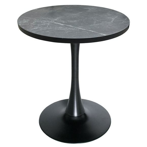 LeisureMod Round Dining Table Modern 27" MDF Wood Tabletop with Steel Pedestal Base for Kitchen and Living Room Bristol Series in Marbled Black