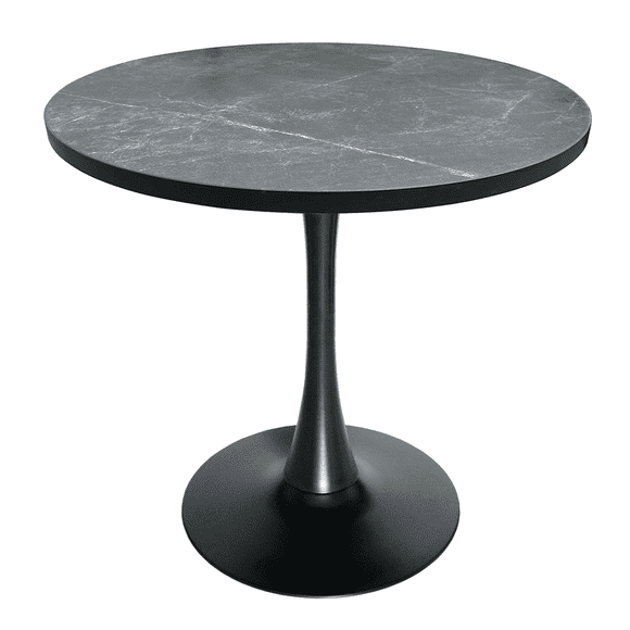 LeisureMod Bristol Mid-Century Modern 36" Round Table with Wood Top and Iron Pedestal Black Base with Gloss Finish for Kitchen and Dining Room, Black