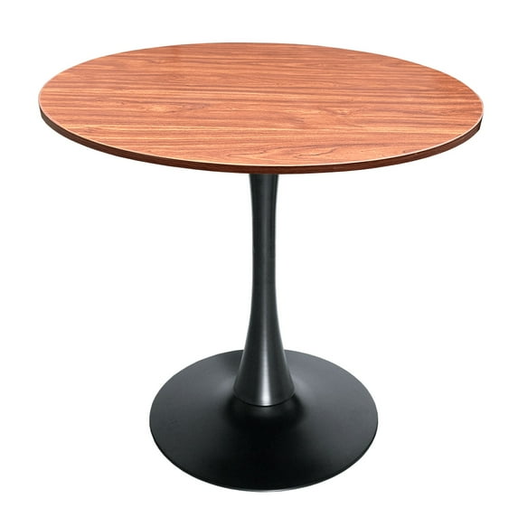 LeisureMod Bristol Mid-Century Modern 36" Round Table with Wood Top and Iron Pedestal Black Base with Gloss Finish for Kitchen and Dining Room, Cognac Brown