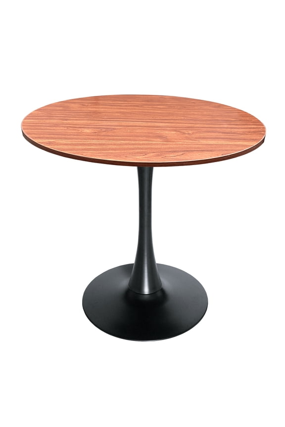 Bristol Mid-Century Modern 36" Round Table with Wood Top and Iron Pedestal Black Base with Gloss Finish for Kitchen and Dining Room, Cognac Brown