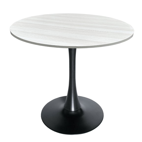 LeisureMod Bristol Mid-Century Modern 36" Round Table with Wood Top and Iron Pedestal Black Base with Gloss Finish for Kitchen and Dining Room, Light Natural