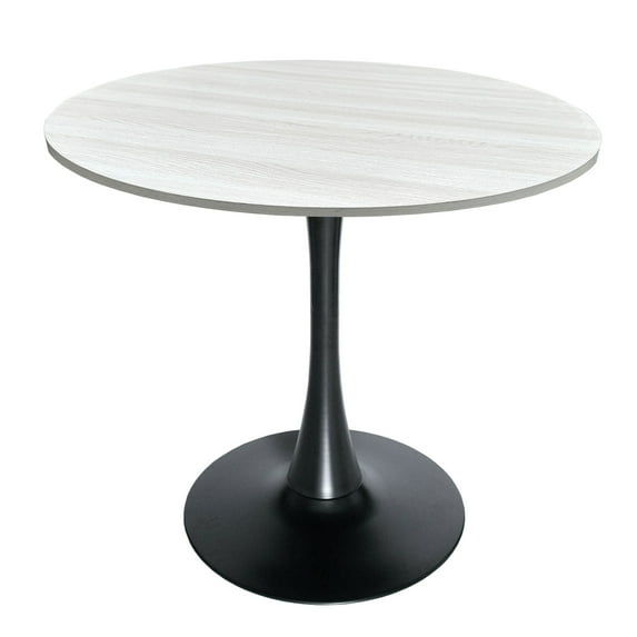 LeisureMod Bristol Mid-Century Modern 36" Round Table with Wood Top and Iron Pedestal Black Base with Gloss Finish for Kitchen and Dining Room, Light Natural