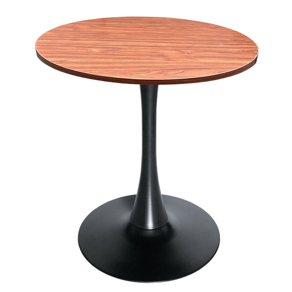 LeisureMod Round Dining Table Modern 27" MDF Wood Tabletop with Steel Pedestal Base for Kitchen and Living Room Bristol Series in Cognac Brown