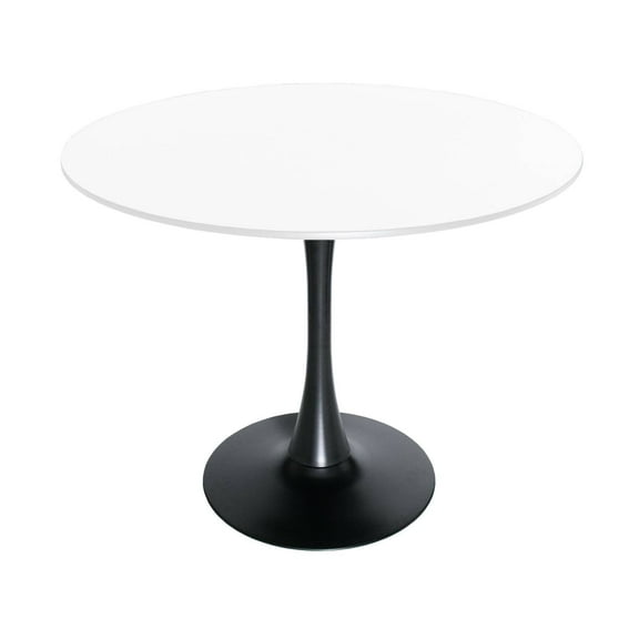 LeisureMod Round Dining Table Modern 35" MDF Wood Tabletop with Steel Pedestal Base for Kitchen and Living Room Bristol Series in White