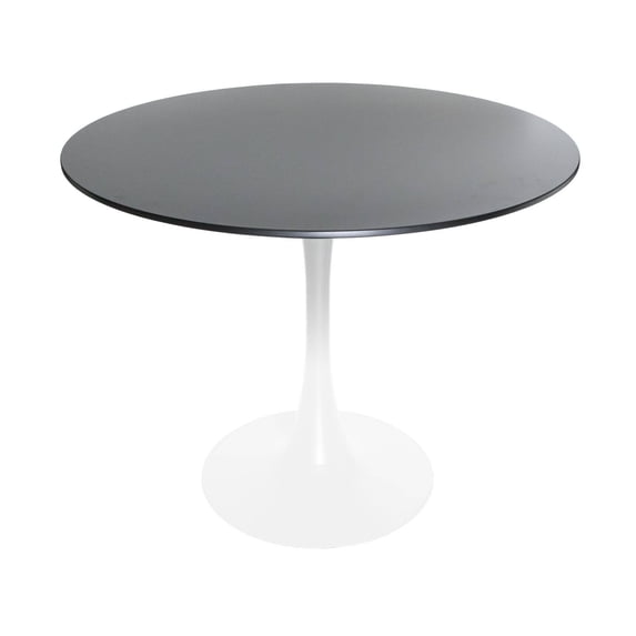 LeisureMod Round Dining Table Modern 35" MDF Wood Tabletop with White Steel Pedestal Base for Kitchen and Living Room Bristol Series in Black