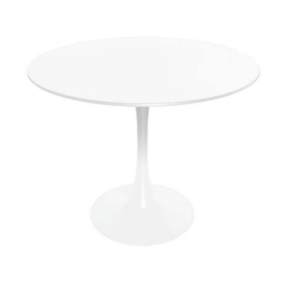 Leisuremod BTW-35W Bristol Mid-Century Modern Round Dining Table with Wood Top & Gloss Iron Pedestal Base for Kitchen & Dining Room, White