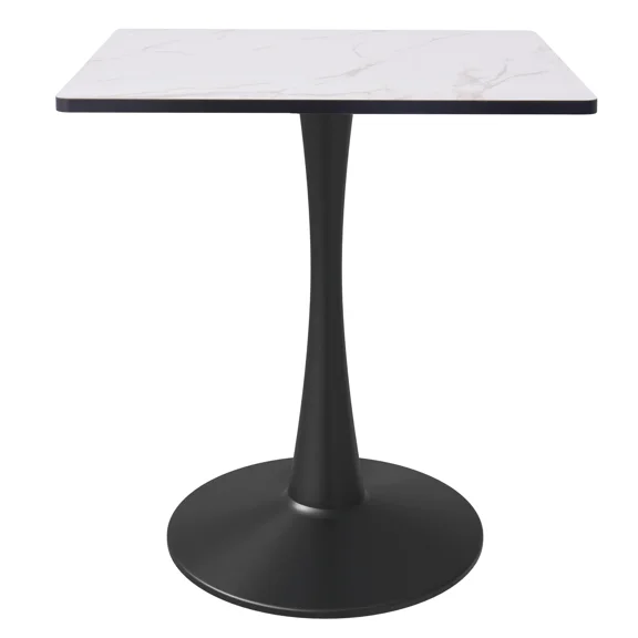 LeisureMod Bristol Square Dining Table with MDF Top and Black Steel Pedestal Base for Modern Kitchen and Dining Room