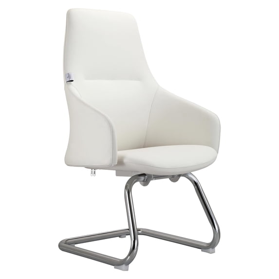 LeisureMod Celeste Modern Leather Conference Office Chair with Upholstered Seat and Armrest (White)