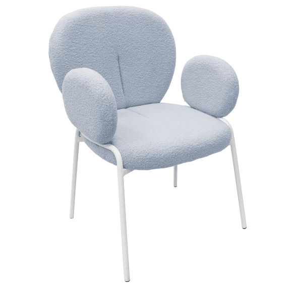 Leisuremod Celestial Series Boucle Dining Arm Chair, White Frame with Blue Fabric