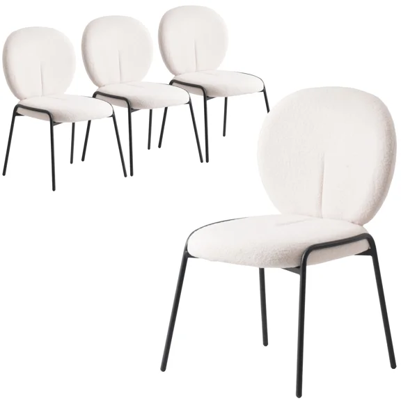 LeisureMod Celestial Modern Boucle Dining Chairs – Upholstered Accent Side Chairs with Black Powder-Coated Iron Frame for Dining Room, Living Room, or Bedroom Set of 4