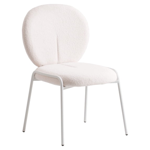 LeisureMod Celestial Mid-Century Modern Boucle Dining Side Chair with White Powder Coated Iron Frame for Dining Room and Kitchen (White)