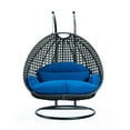 thumbnail image 1 of LeisureMod 2 Person Wicker Egg Chair Outdoor Indoor Bedroom Patio Hanging Lounge Swing Hammock Chairs with Black Stand and UV Resistant Cushions (Blue), 1 of 10