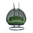 thumbnail image 1 of LeisureMod 2 Person Wicker Egg Chair Outdoor Indoor Bedroom Patio Hanging Lounge Swing Hammock Chairs with Black Stand and UV Resistant Cushions (Dark Green), 1 of 5