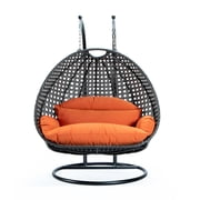 LeisureMod 2 Person Wicker Egg Chair Outdoor Indoor Bedroom Patio Hanging Lounge Swing Hammock Chairs with Black Stand and UV Resistant Cushions Orange