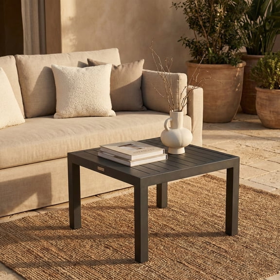 LeisureMod Chelsea 27” Square Outdoor Patio Coffee Table, Aluminum Weather-Resistant Table for Backyard, Balcony, Porch & Poolside, Black