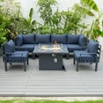 thumbnail image 1 of LeisureMod Chelsea 7-Piece Aluminum Outdoor Patio Conversation Set, Outdoor Sofa Seating with Cushions and Fire Pit Table for Backyard, Garden or Deck, Blue, 1 of 27