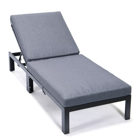 LeisureMod Chelsea Aluminum Patio Chaise Lounge Chair With Blue Cushions