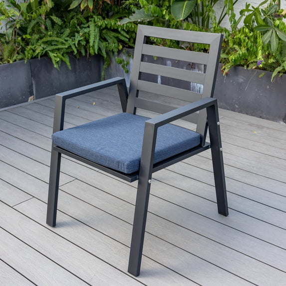 LeisureMod Chelsea Modern Outdoor Patio Dining Armchair with Removable Cushion, Aluminum Frame Weather-Resistant Chair for Backyard, Garden, Balcony & Deck