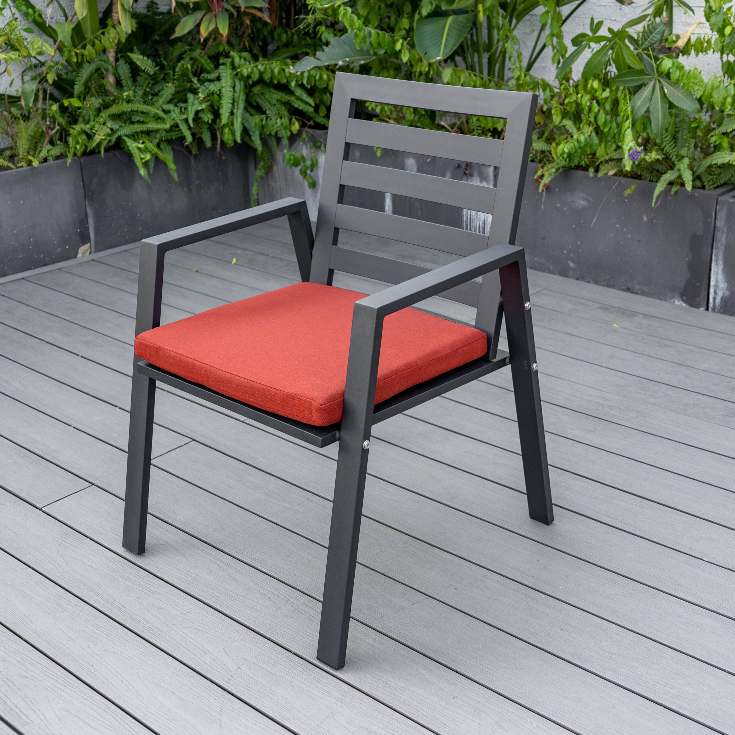 Chelsea Black Aluminum Patio Dining Chair with Red Cushions