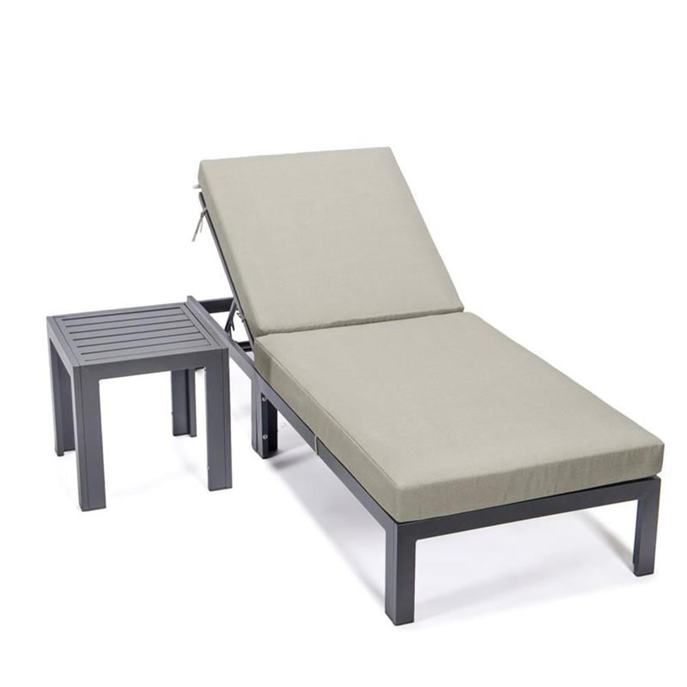 Chelsea Beige Aluminum Outdoor Chaise Lounge with Cushions and Side Table