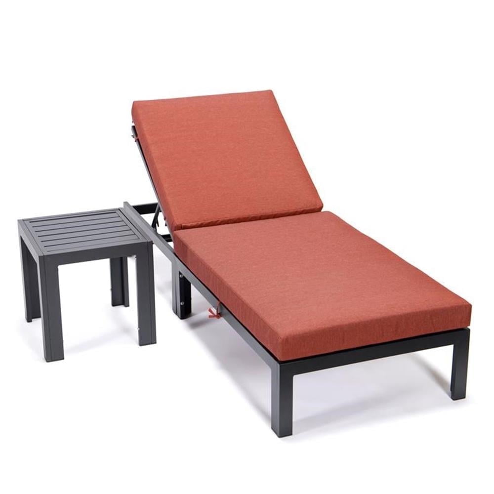 Chelsea Modern Aluminum Outdoor Chaise Lounge with Orange Cushions