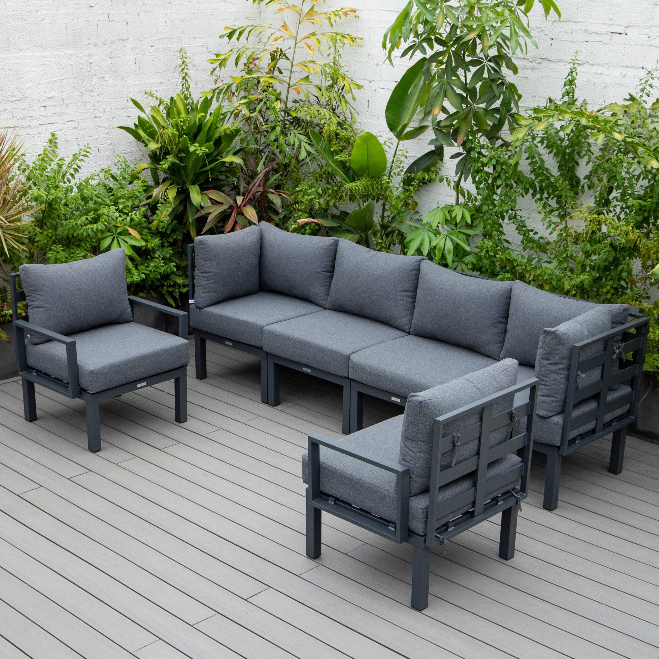 LeisureMod Chelsea MidCentury Modern 6Piece Patio Sectional Set in