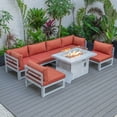 thumbnail image 1 of LeisureMod Chelsea Modern 7-Piece Outdoor Patio Conversation Set & 44" Propane Fire Pit Table in Weathered Grey Aluminum with Orange Cushions, 1 of 18