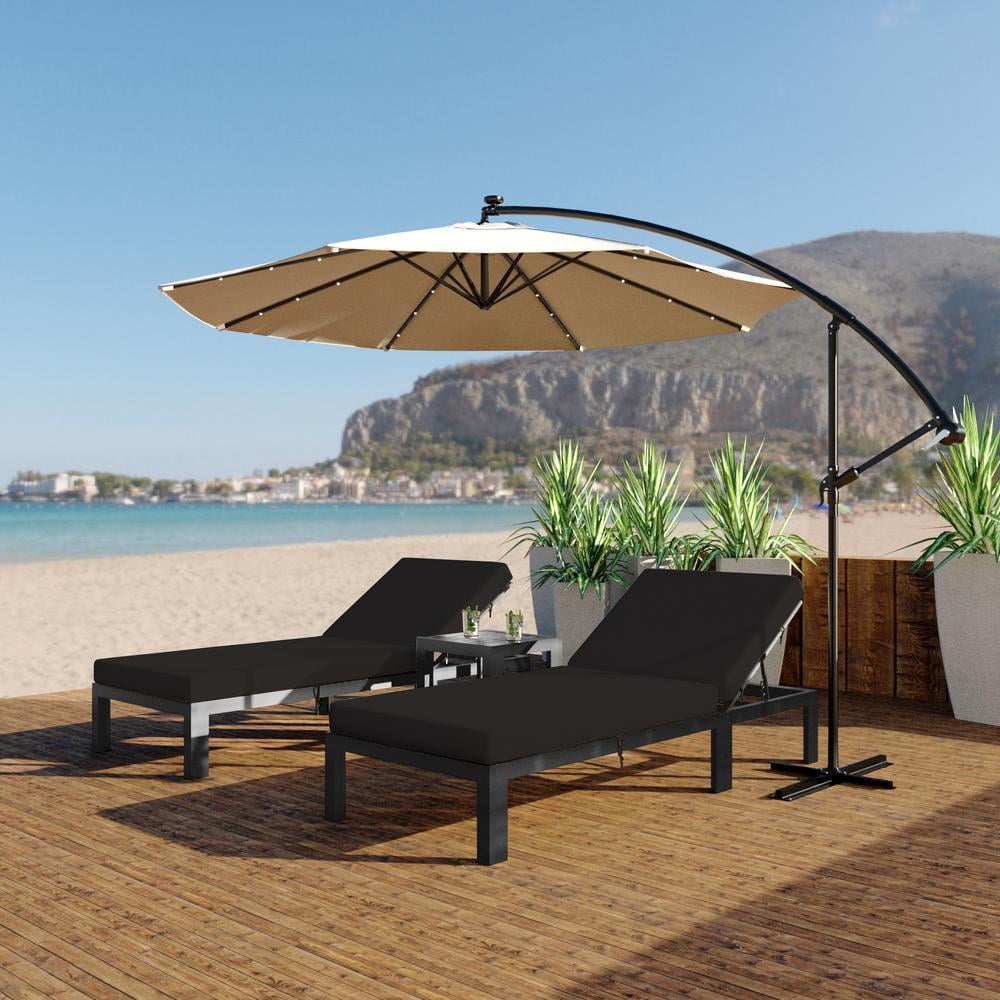 Chelsea Black Aluminum Outdoor Chaise Lounge Chair with Side Table