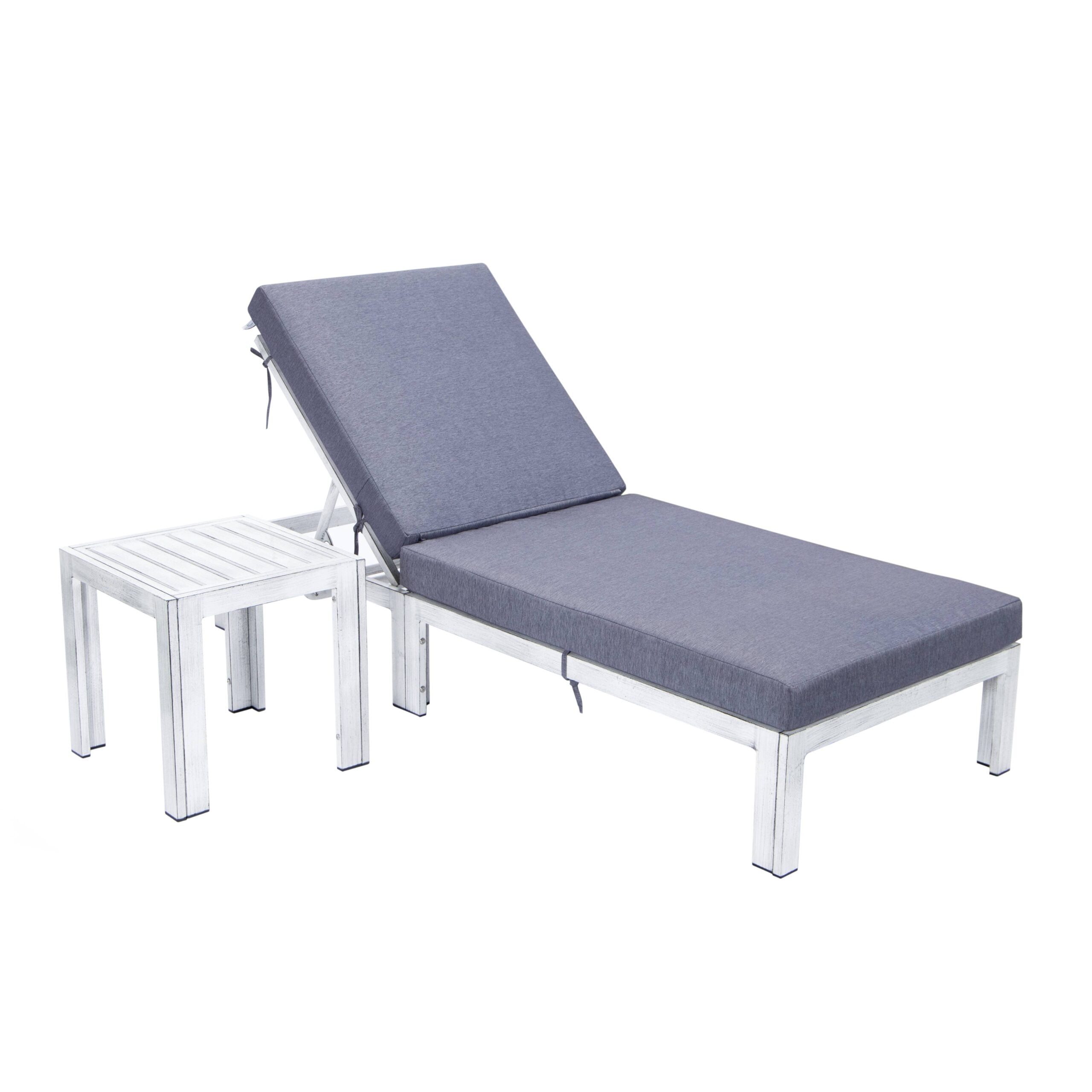 Chelsea Modern Blue Cushioned Aluminum Outdoor Chaise Lounge with Side Table