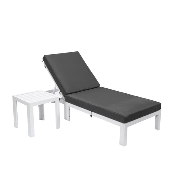 LeisureMod Chelsea Outdoor Chaise Lounge Chair & Side Table in Black