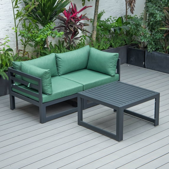 LeisureMod Chelsea Outdoor Patio Sectional Loveseat Sofa and Coffee Table Set