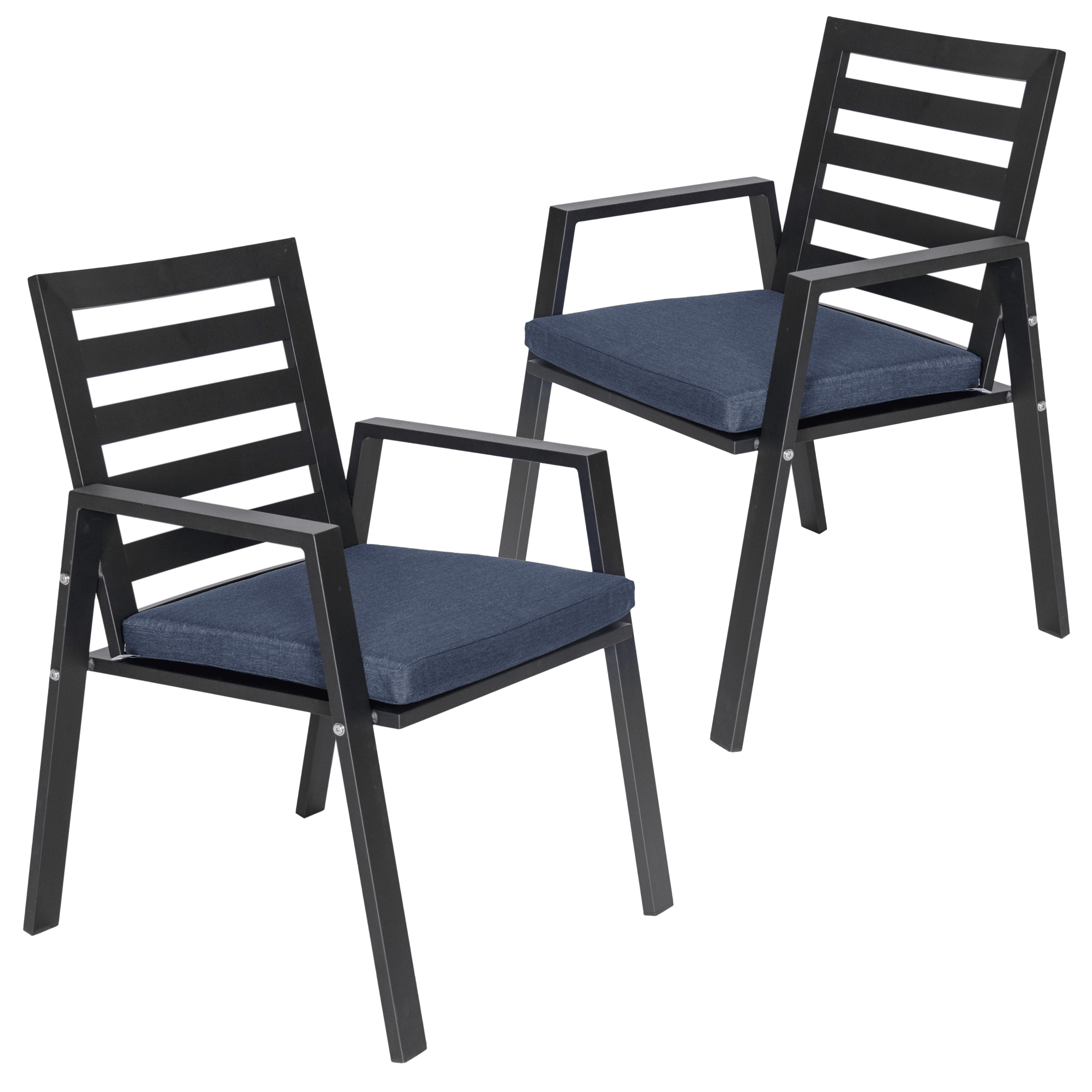 Charcoal Blue Aluminum Patio Dining Chairs with Cushions, Set of 2