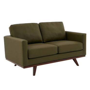 LeisureMod Chester Modern Faux Leather Loveseat Chair in Green Leather