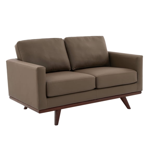 LeisureMod Chester Modern Faux Leather Loveseat in Taupe Leather