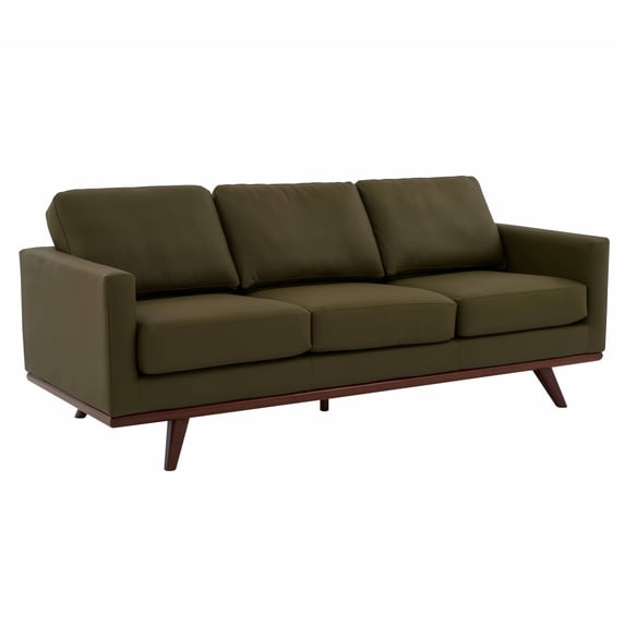 LeisureMod Chester Modern Faux Leather Sofa in Green Leather