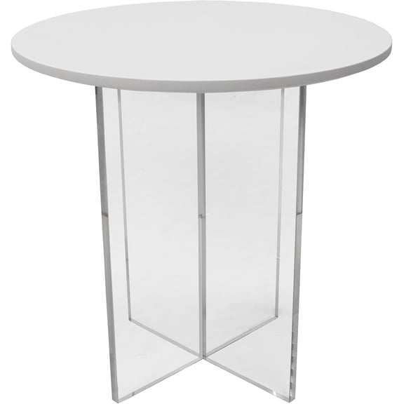 LeisureMod Coffee Table Modern Accent Table with Round Tabletop and Sturdy Acrylic Cross Base for Living Room and Bedroom Valore Series, 20", White