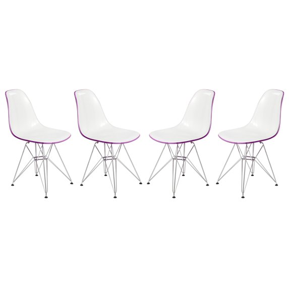 LeisureMod Cresco Molded 2-Tone Eiffel Base Dining Side Chair in White Purple Set of 4
