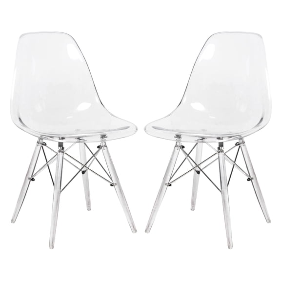 LeisureMod Cresco Molded Dining Side Chair - Acrylic Base Modern Accent Chair, Kitchen and Dining Stool, Set of 2