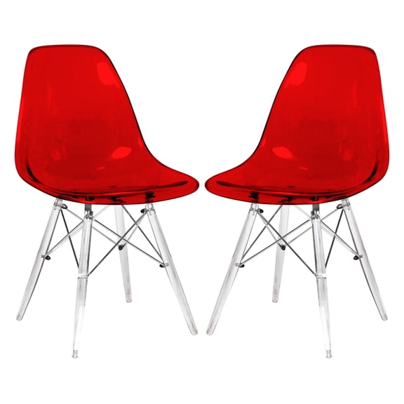 LeisureMod Cresco Molded Dining Side Chair - Acrylic Base Modern Accent Chair, Kitchen and Dining Stool, Set of 2