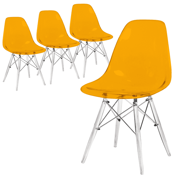 LeisureMod Cresco Molded Dining Side Chair - Acrylic Base Modern Accent Chair, Kitchen and Dining Stool, Set of 4