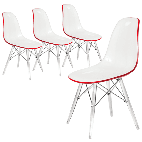 LeisureMod Cresco Molded Dining Side Chair - Acrylic Base Modern Accent Chair, Kitchen and Dining Stool, Set of 4